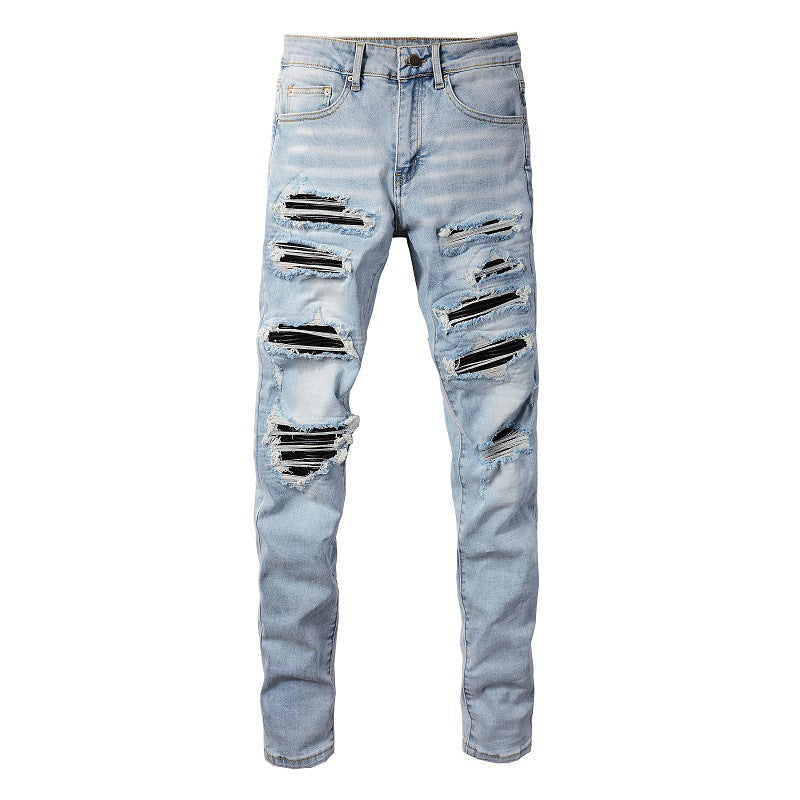 European And American High Street Patch Ripped Jeans