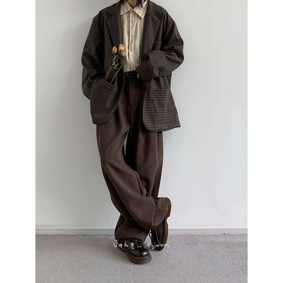 Autumn Style Retro Straight Tube Coffee Colored Suit Pants For Men