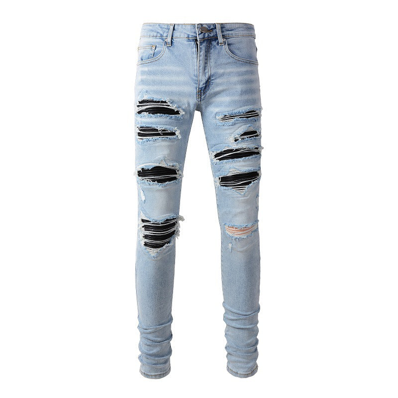 European And American High Street Patch Ripped Jeans