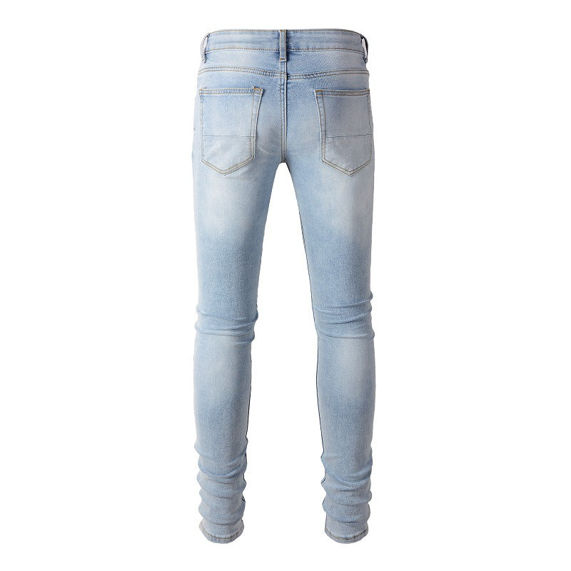 European And American High Street Patch Ripped Jeans