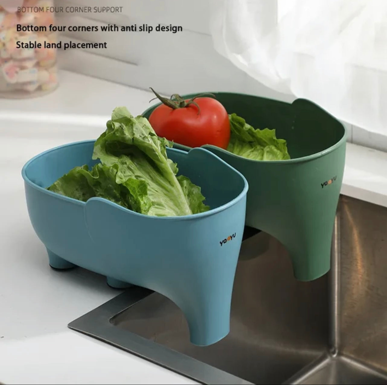 Elephant Drain Basket Multi-purpose Kitchen Storage Drain Basket <Household Fruit and Vegetable Basket Plastic Drain Basket>