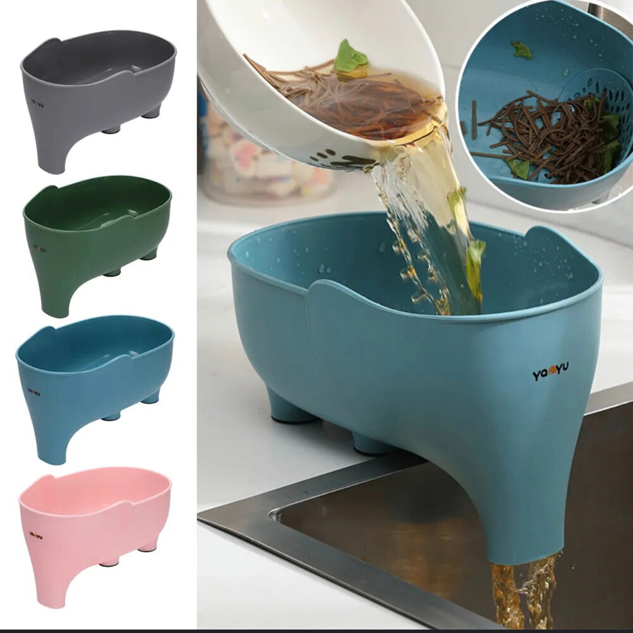 Elephant Drain Basket Multi-purpose Kitchen Storage Drain Basket <Household Fruit and Vegetable Basket Plastic Drain Basket>