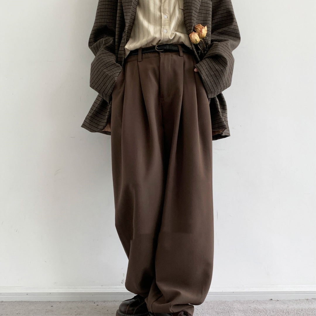 Autumn Style Retro Straight Tube Coffee Colored Suit Pants For Men