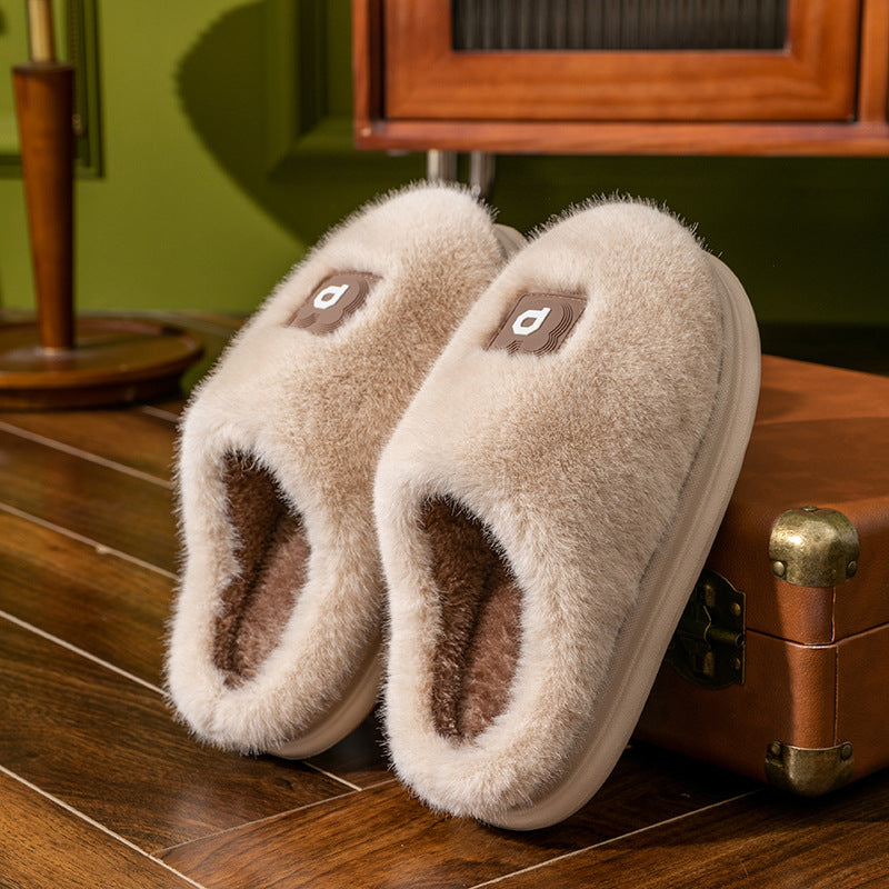 Soft Furry Plush Slippers Winter Indoor Non-slip Floor Slippers Women's Thickened Solid Warm Home Cotton Shoe