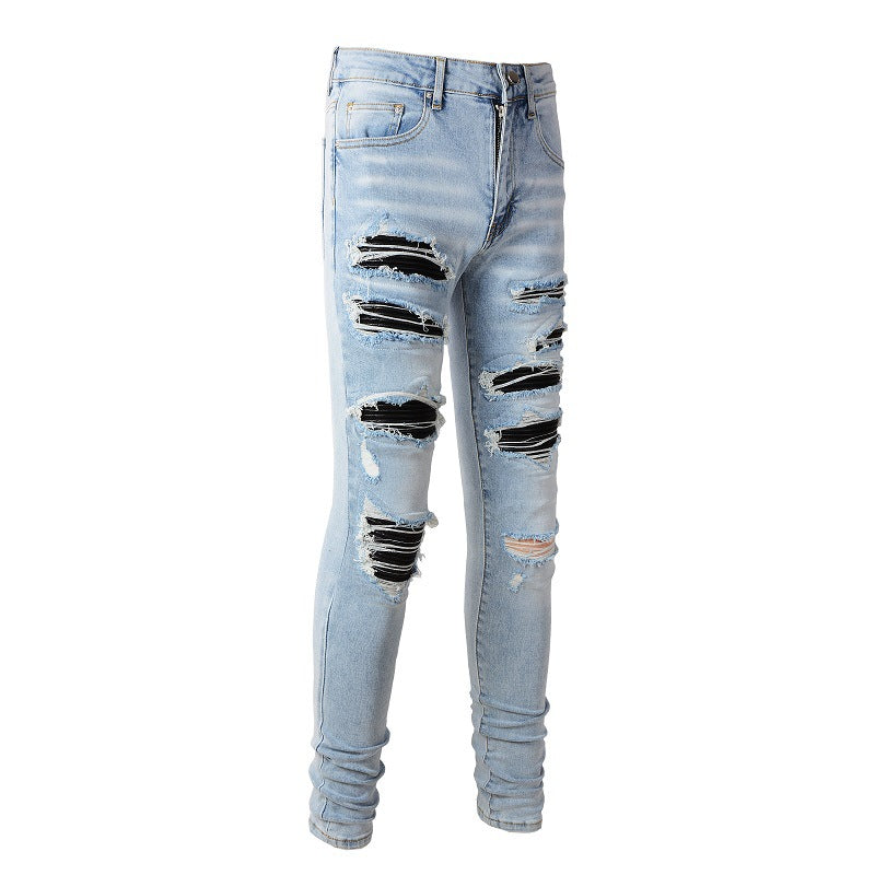 European And American High Street Patch Ripped Jeans