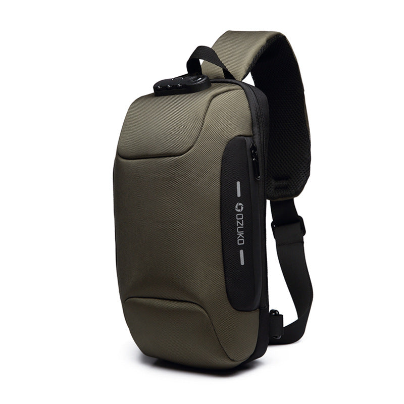 ozuko new chest bag usb anti-theft men's chest bag Korean casual 「men's shoulder bag waterproof Oxford cloth chest bag」