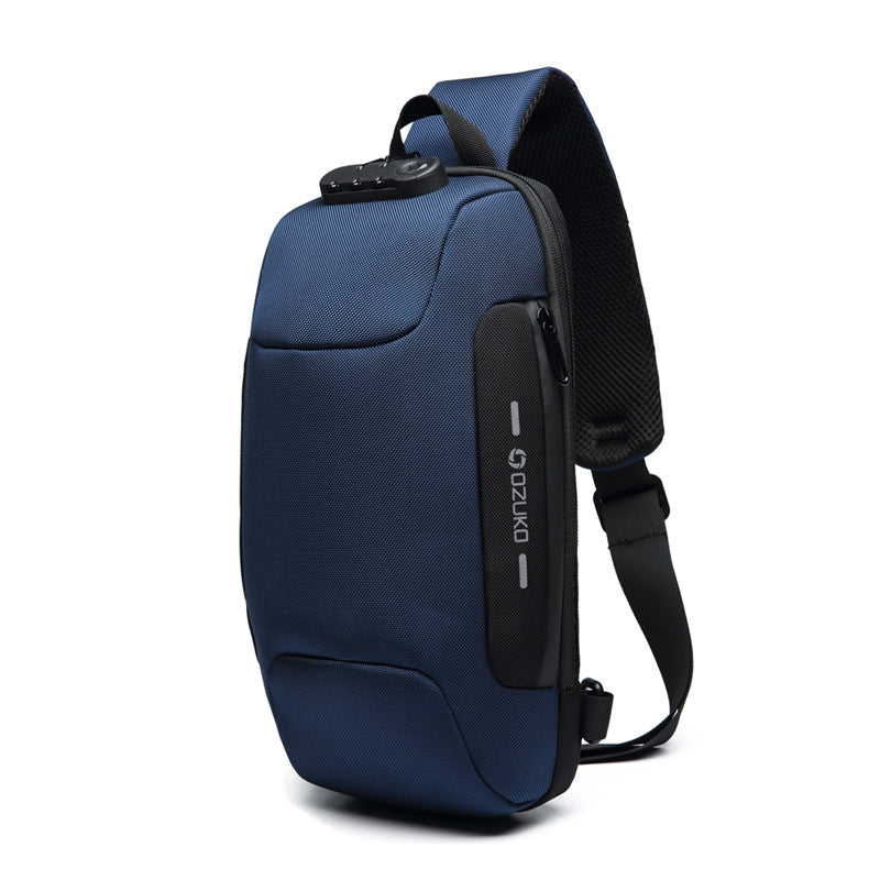 ozuko new chest bag usb anti-theft men's chest bag Korean casual 「men's shoulder bag waterproof Oxford cloth chest bag」