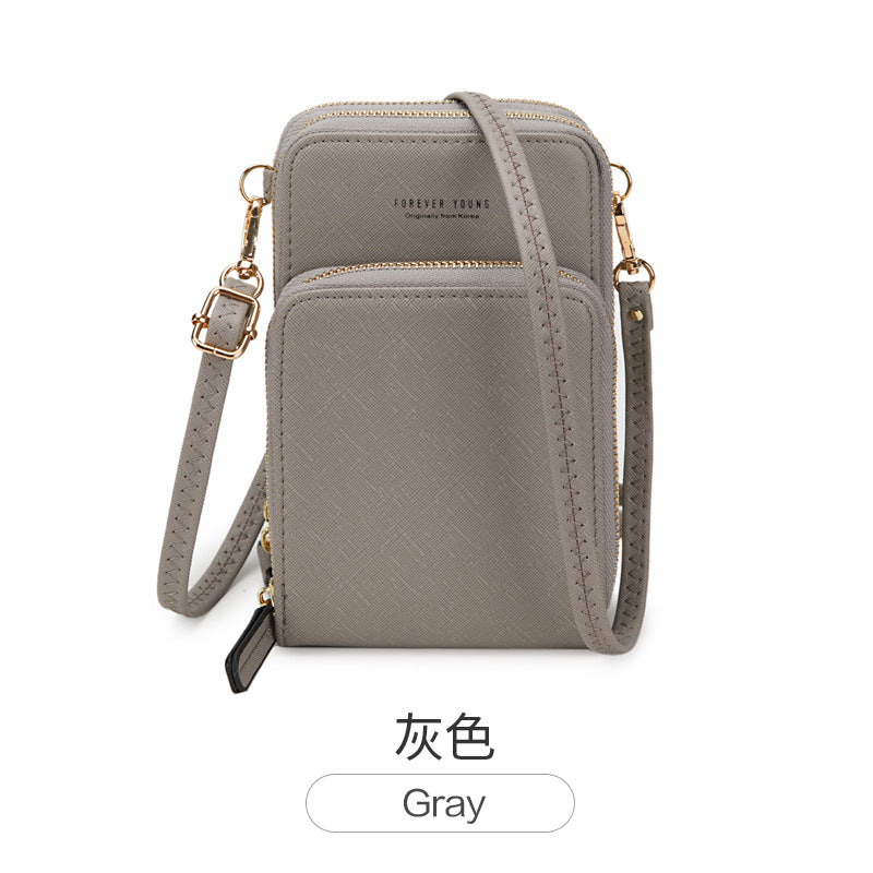 Shoulder bag Korean fashion large-capacity diagonal package solid color multi-function mobile phone bag