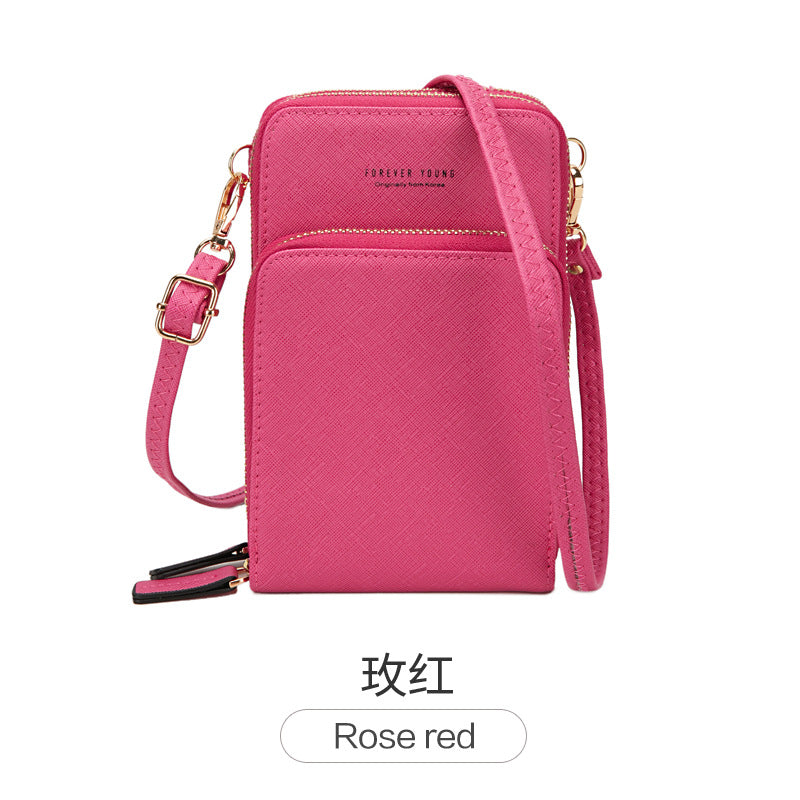 Shoulder bag Korean fashion large-capacity diagonal package solid color multi-function mobile phone bag