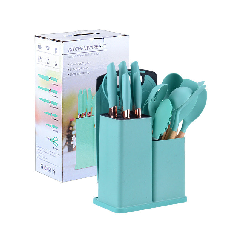 Wooden handle silicone kitchen utensils set 19-piece