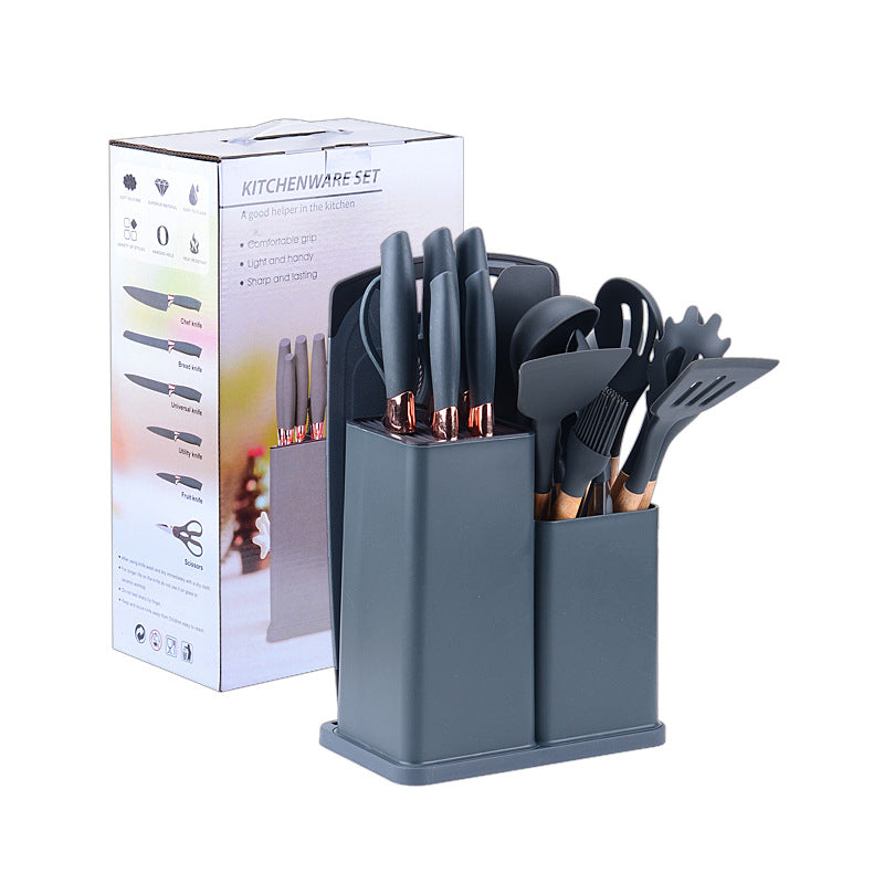 Wooden handle silicone kitchen utensils set 19-piece